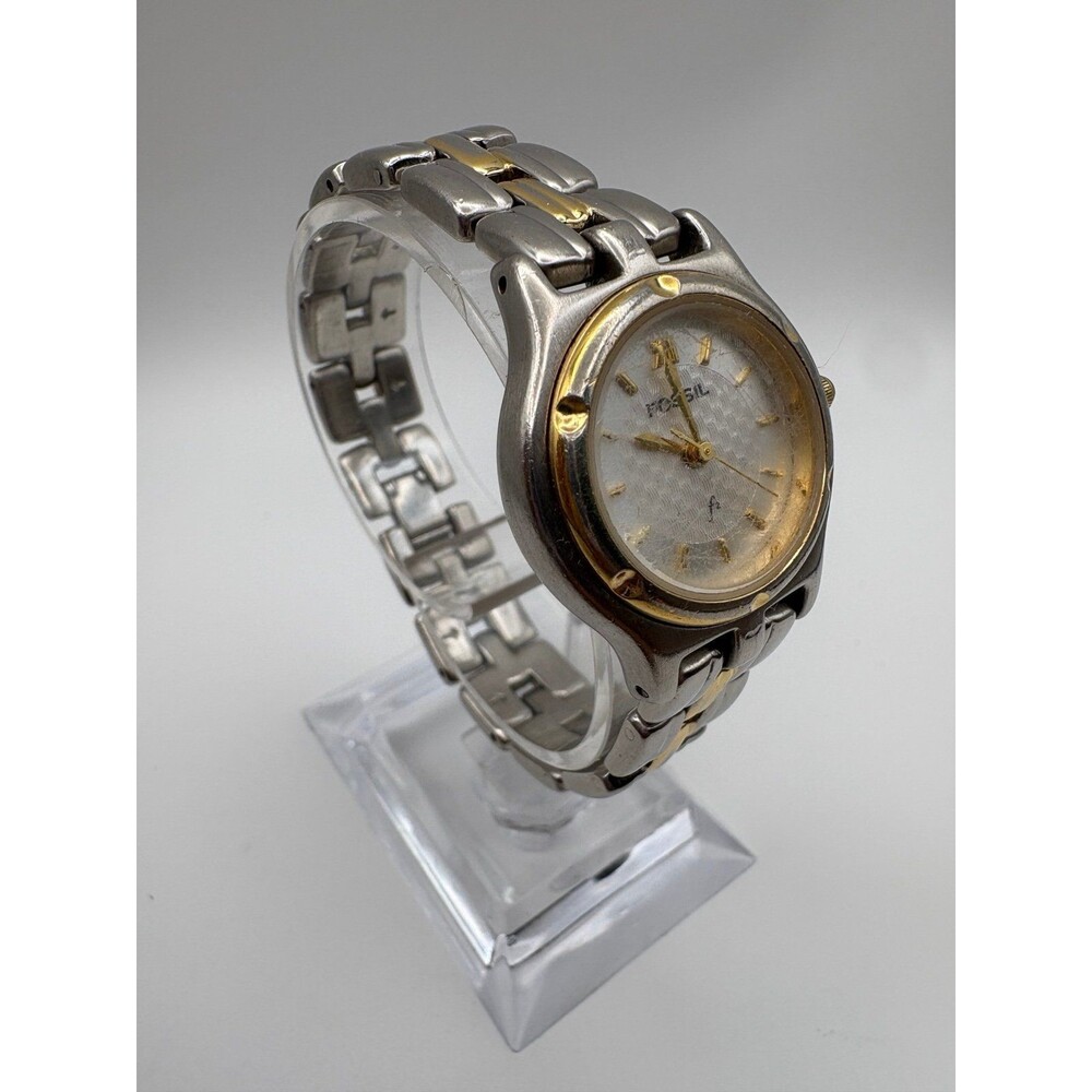 Vintage Fossil Two-Tone Women's Watch ES-8647 Textured Dial